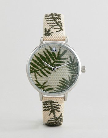 ASOS DESIGN Curve Embroidered Palm Leaf Woven Watch