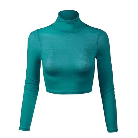 KOGMO Womens Lightweight Fitted Long Sleeve Turtleneck Crop Top with Stretch - Walmart.com