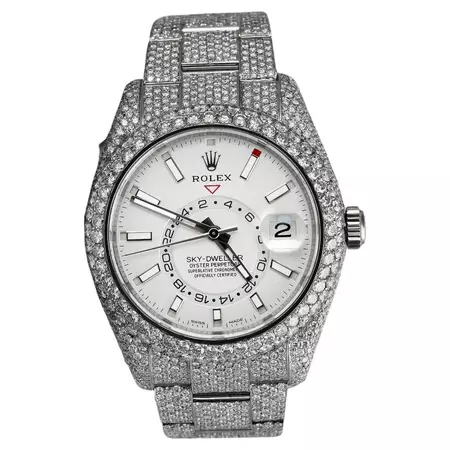 Rolex Sky-Dweller 326934WHSO Stainless Steel Fully Iced Out Watch, 'White Dial' For Sale at 1stDibs