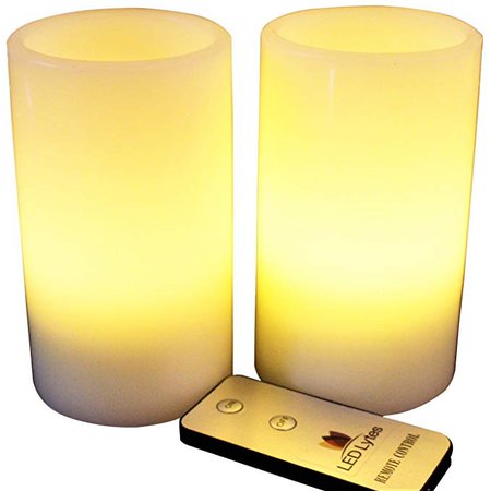 Amazon.com: LED Lytes Flameless Candles, 2 Ivory Wax and Pale Yellow Flame Pillars Battery Operated with Remote for Parties, Wedding: Home & Kitchen
