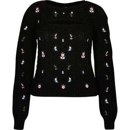 River Island Black embroidery 2 in 1 jumper
