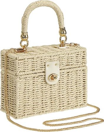So'each Women's Handbag Wicker Square Crossbody Rattan Bag Boho Crossbody Bag Beige: Handbags: Amazon.com