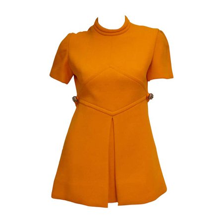 Rare 1960s Bill Blass Orange Mod Mini Dress with Nugget Belt Detail For Sale at 1stdibs