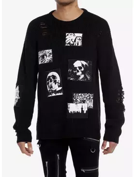 Social Collision Horror Patches Knit Sweater | Hot Topic