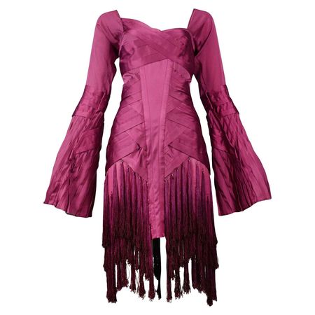 Stunning Gucci By Tom Ford Magenta Tassel Runway Dress 2004 For Sale at 1stDibs