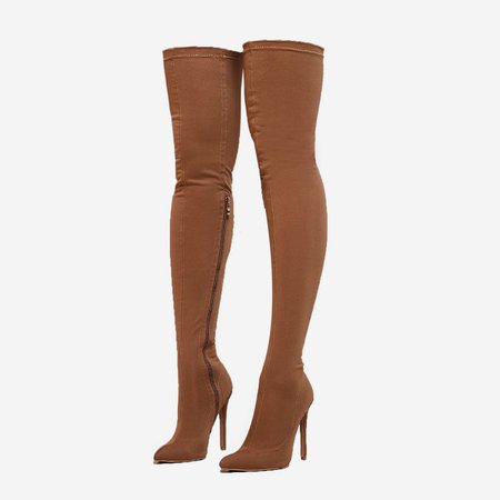 Alabama Pointed Toe Long Boot In Nude Lycra | EGO