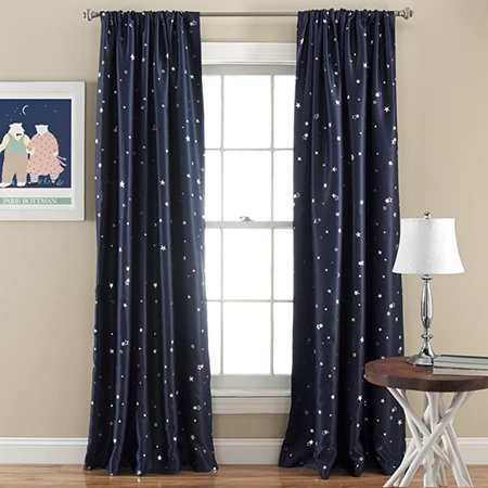 Amazon.com: Lush Decor Room Darkening, Energy Efficient (Pair), 84” x 52”, Navy Star Blackout Curtains-Window Panel Set, L: Home & Kitchen