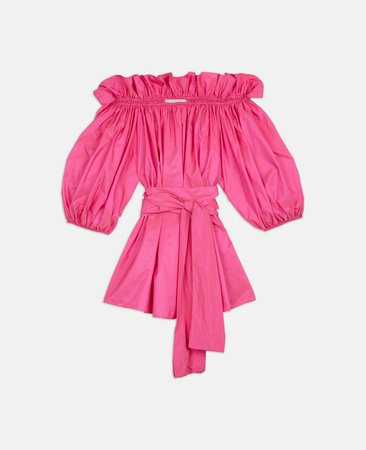 Hot pink cold shoulder blouse with bow