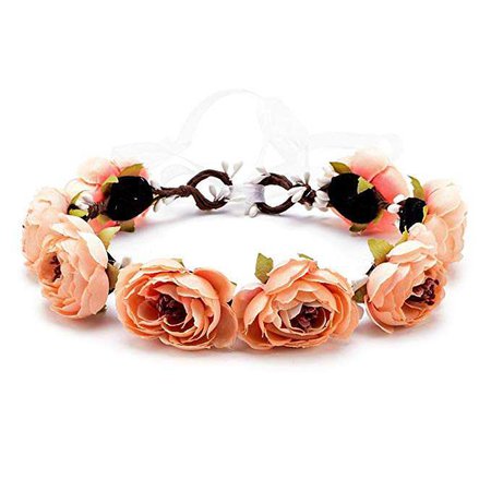 DreamLily Camellia Woodland Flower Crown Victorian Floral Wreath Headpiece Halo BC31 (Ivory Coral) at Amazon Women’s Clothing store: