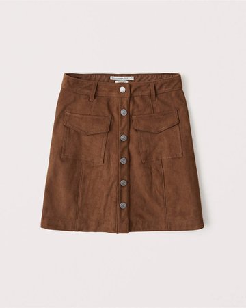 Women's Vegan Suede Button-Through Mini Skirt | Women's New Arrivals | Abercrombie.com