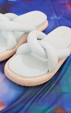 Aqua Knot Detail Espadrille Mule Sandals | PrettyLittleThing
