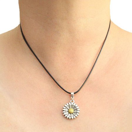Daisy Sunflower Charm Pendant Necklace with Black Cord | eBay