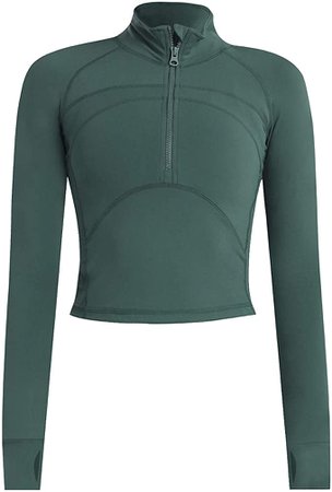 Amazon.com: Women's Cropped Workout Jacket 1/2 Zip Pullover Running Athletic Outwear Slim Fit Long Sleeve Yoga Top : Clothing, Shoes & Jewelry
