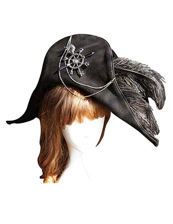 Fanplusfriend Gothic Bicorn Napoleon Hat & Natural Blue Sandstone Pirate Brooch (Black) at Amazon Women’s Clothing store