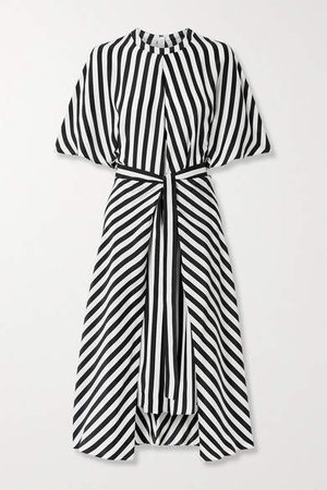 Penelope Belted Striped Silk-satin Midi Dress - Black