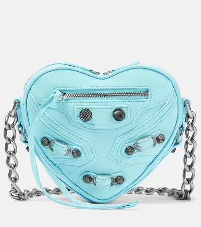 Le Cagole Heart Mini Leather Crossbody Bag in Blue - Balenciaga | Mytheresa