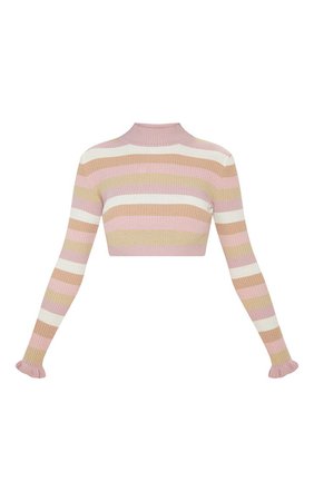 NUDE STRIPE RIBBED CROPPED SWEATER