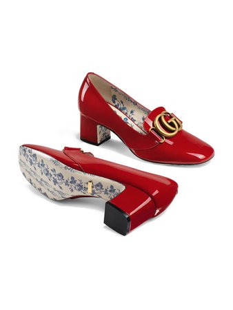 $890 Gucci Patent Leather Mid-heel Pumps with Double G - Buy Online - Fast Delivery, Price, Photo