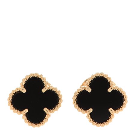 VAN CLEEF & ARPELS 18K Yellow Gold Black Onyx Sweet Alhambra Earrings 951941 | FASHIONPHILE