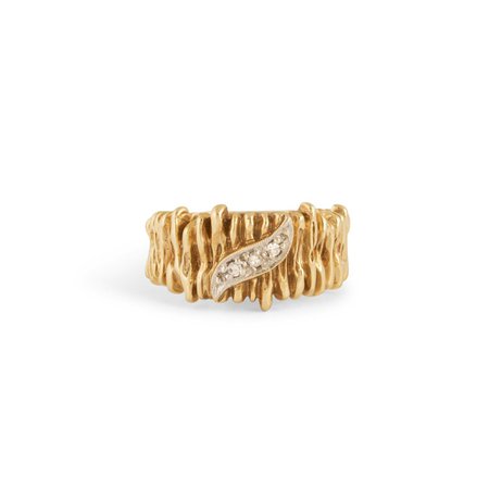 Vintage Textured 14k Gold and Diamond Ring