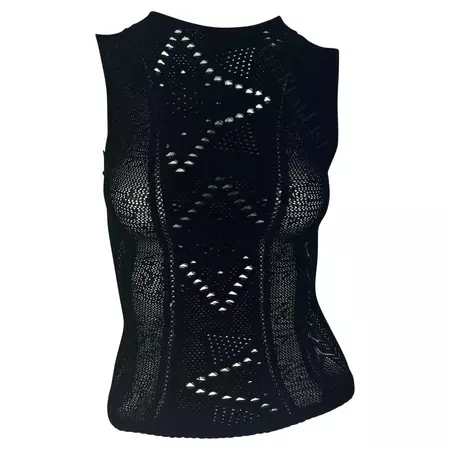 Early 2000s Gianni Versace by Donatella Sheer Black Stretch Knit Sleeveless Top For Sale at 1stDibs