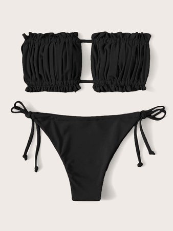 Black Friday 2020 | Frill Trim Bandeau Tie Side Bikini Swimsuit | SHEIN USA