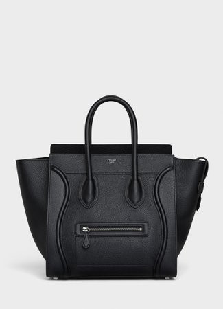 Mini Luggage handbag in drummed calfskin - Black - Official website | CELINE