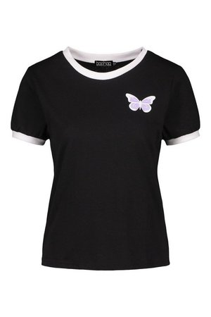 Butterfly Pocket Print Ringer T-Shirt | boohoo