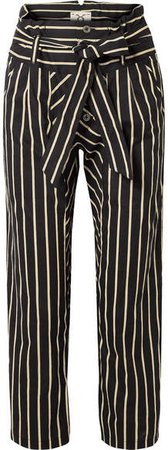 Portia Cropped Striped Cotton-voile Straight-leg Pants - Black