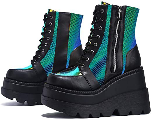 Amazon.com: AOKASII Ankle Boots for Women,Chunky High Heel Ankle Booties Platform Lace up Boots Motorcycle Boots Military Combat Boots: Clothing