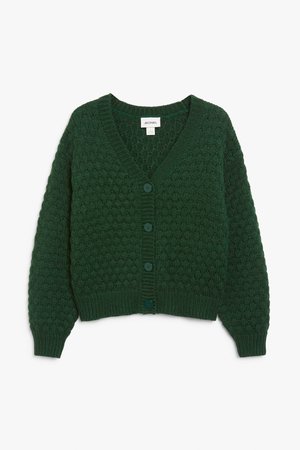 V-neck knit cardigan - Green - Cardigans - Monki