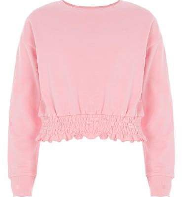 River Island Womens Light pink shirred hem cropped sweatshirt