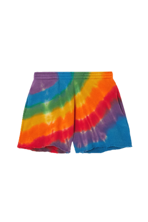 THE ELDER STATESMAN Rainbow Void frayed tie-dyed cotton and cashmere-blend jersey shorts