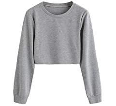 HUILAN Women's Long Sleeve Round Neck Tee Shirt Crop Top Pullover Black M at Amazon Women’s Clothing store