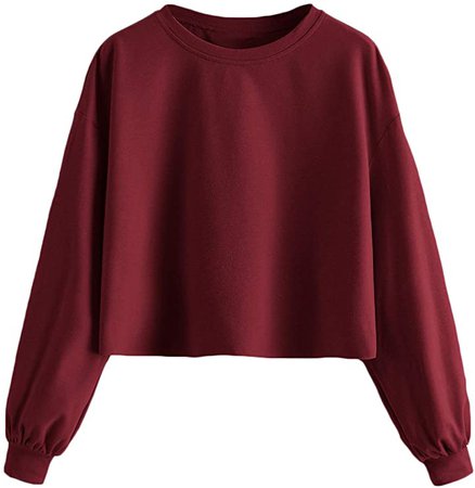MAKEMECHIC Women's Causal Plain Drop Shoulder Pullover Crop Top Sweatshirt at Amazon Women’s Clothing store