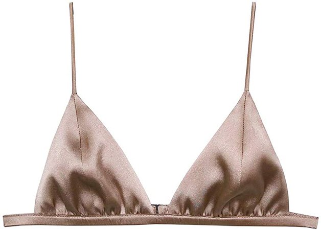 Women's Silk Satin Triangle Wire Free Bra, Sexy Bralette Top, Breathable Non-Underwire Bra (Small, Champagne) at Amazon Women’s Clothing store