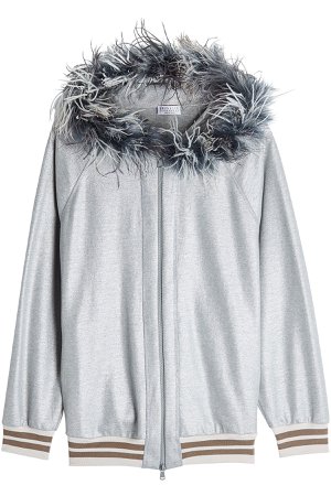 Cotton Hoody with Feather-Trimmed Hood Gr. S