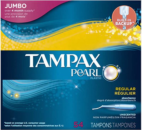 Amazon.com: Tampax Pearl Plastic Tampons, Regular Absorbency, Unscented, 54 Count: Health & Personal Care