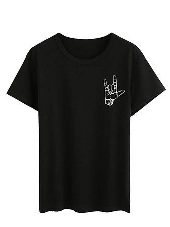 SheIn Women's Love Hand Gesture Print Short Sleeve T-Shirt Tee at Amazon Women’s Clothing store:
