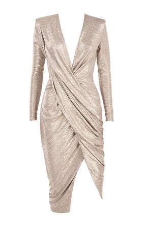 Clothing : Max Dresses : 'Alecea' Gold Twist Midi Dress