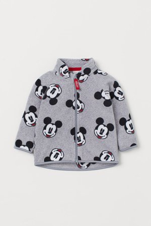 Patterned Fleece Jacket - Gray melange/Mickey Mouse - Kids | H&M US