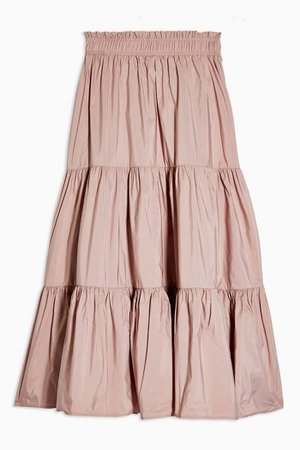 Blush Pink Plain Taffeta Tiered Skirt | Topshop