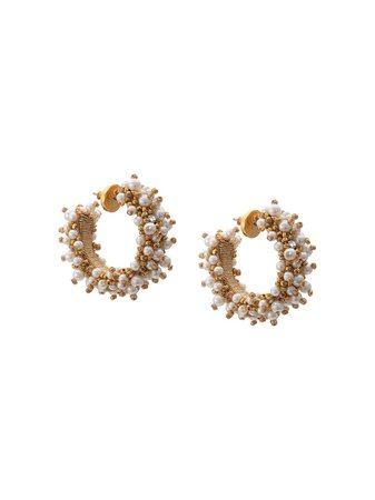 Oscar De La Renta, Beaded Pearl Hoop Earrings