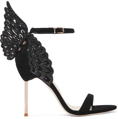 Evangeline Glittered Suede Sandals - Black