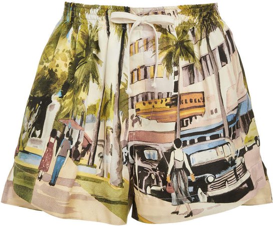 Scenic Printed Silk Shorts Size: S
