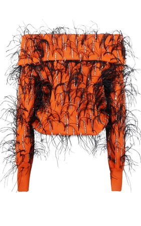 Off-The-Shoulder Feathered Wool Sweater By Des Phemmes | Moda Operandi