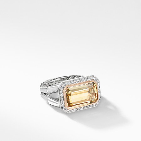 Novella Statement Ring with Champagne Citrine, Pav? Diamonds and 18K Rose Gold
