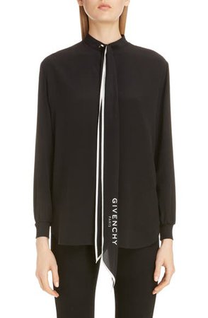 Givenchy Logo Scarf Neck Silk Blouse | Nordstrom