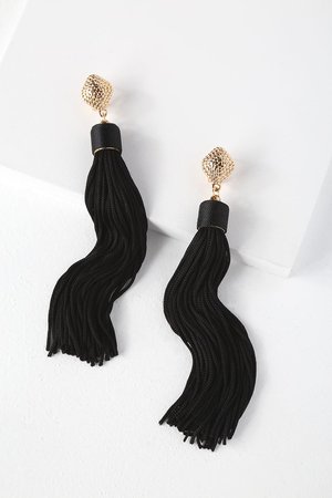 Trendy Tassel Earrings - Black Tassel Earrings - Fringe Earrings