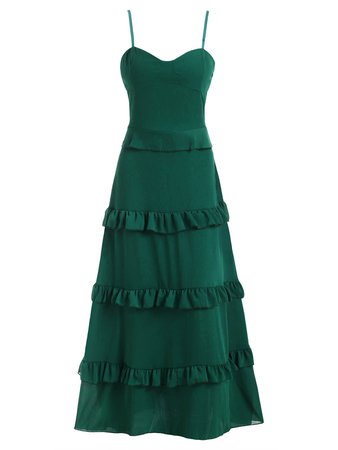 [47% OFF] Tiered Ruffle Chiffon Padded Floor Length Cami Dress | Rosegal